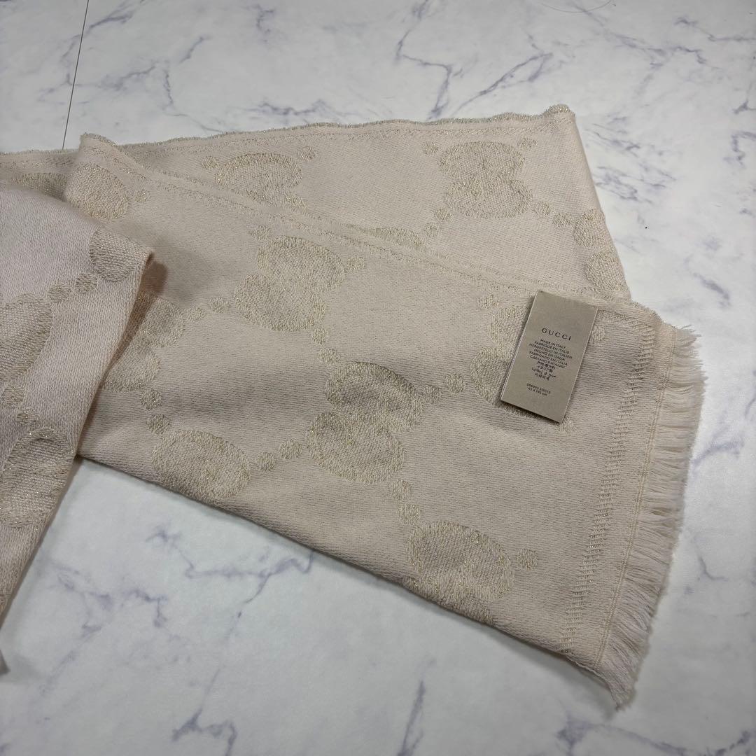 GUCCI 最高級ウール ジャカード マフラー ゴールド ラメ