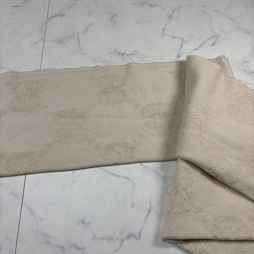 GUCCI 最高級ウール ジャカード マフラー ゴールド ラメ