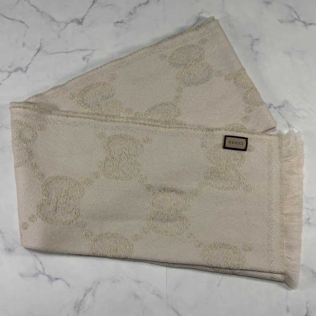 GUCCI 最高級ウール ジャカード マフラー ゴールド ラメ