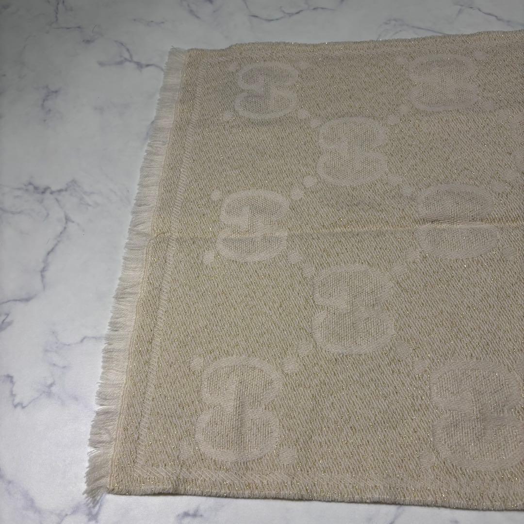 GUCCI 最高級ウール ジャカード マフラー ゴールド ラメ