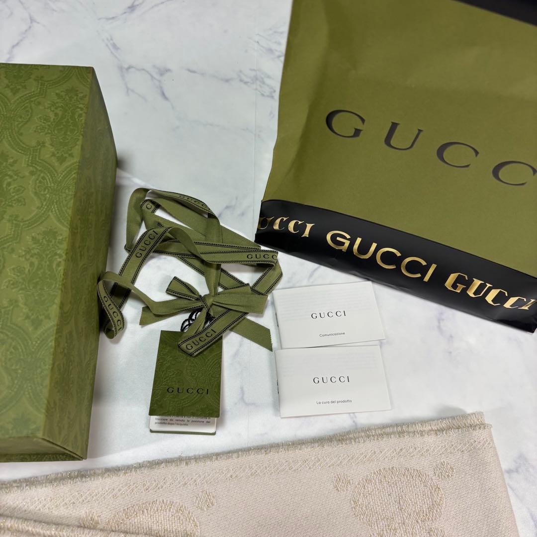 GUCCI 最高級ウール ジャカード マフラー ゴールド ラメ