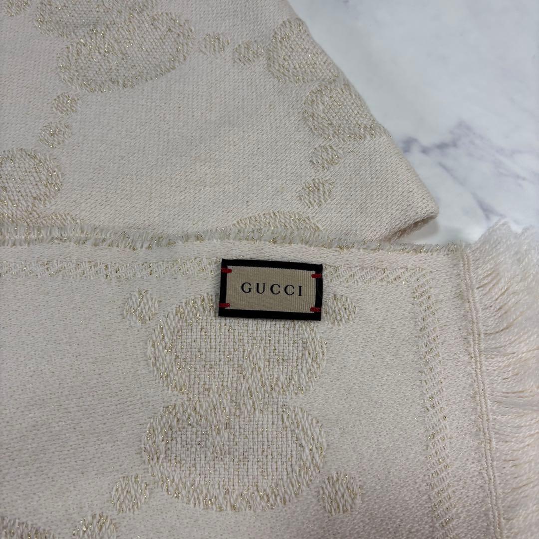 GUCCI 最高級ウール ジャカード マフラー ゴールド ラメ