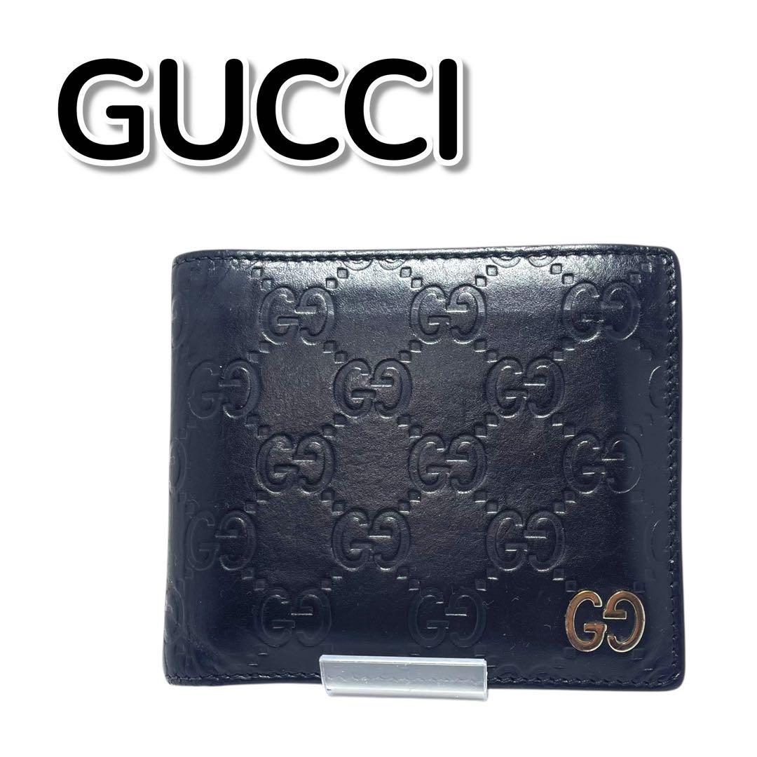 GUCCI グッチ GGシマレザー ドリアン 二つ折り財布 ブラック