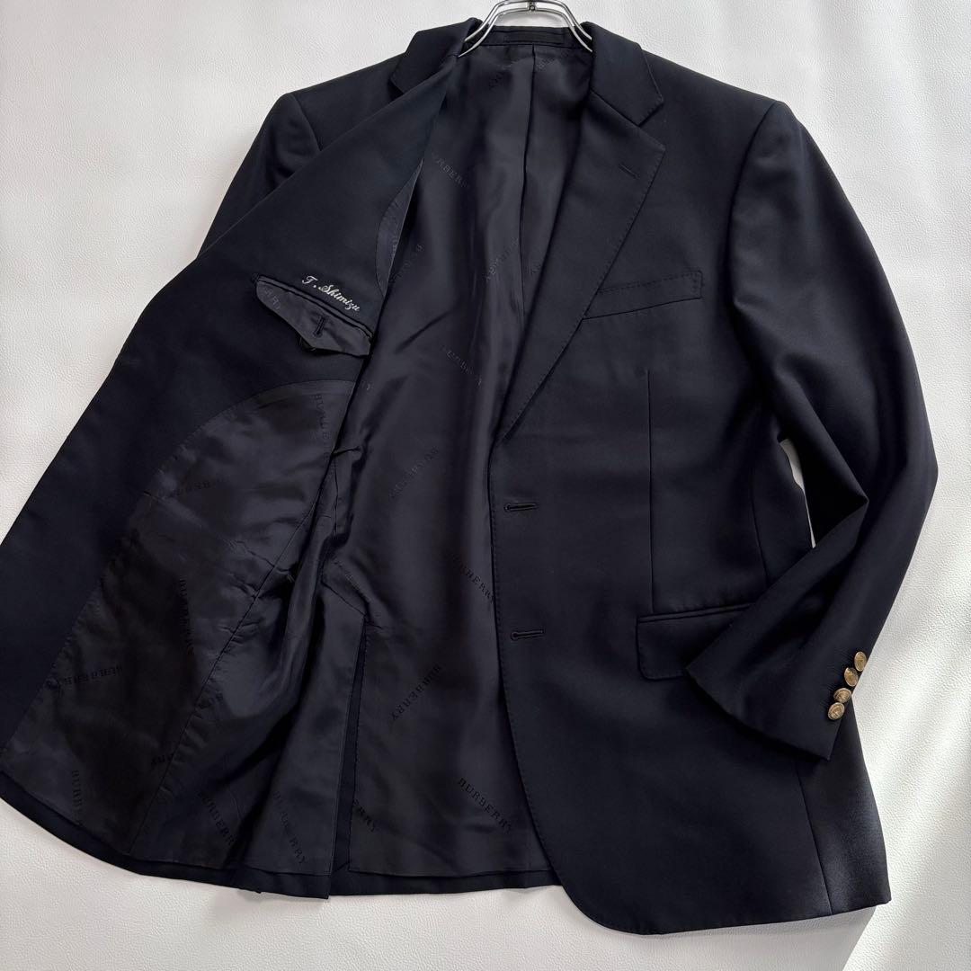 美品 バーバリーロンドン[カシミヤ混 金ボタン]テーラードジャケット 紺ブレ M