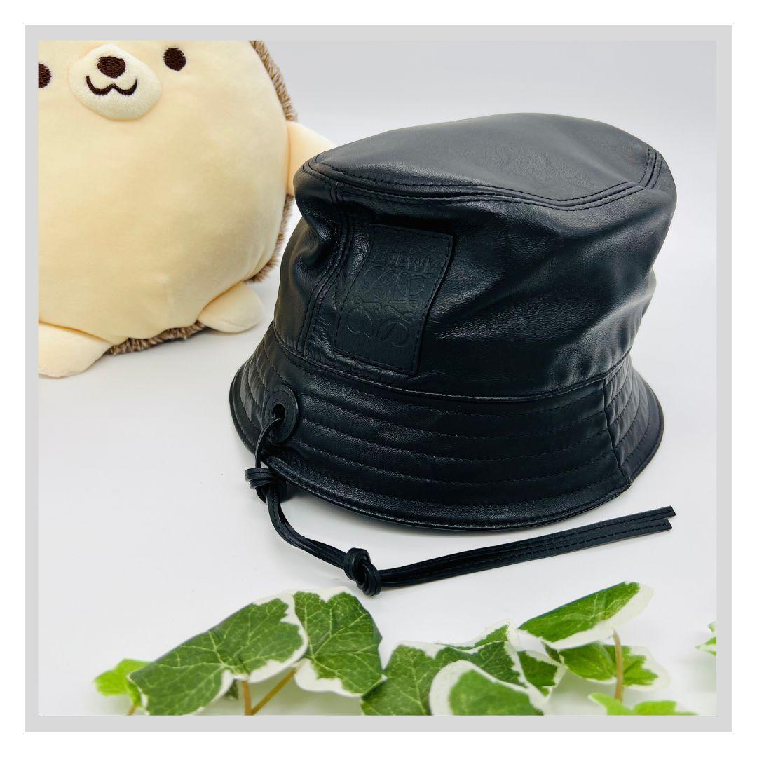 ロエベ フィッシャーマンハット　サイズ59 バケットハット ブラック レザー