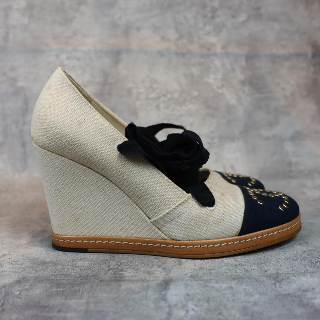 CHANEL シャネル ウェッジソール パンプス ココマーク スタッズ 箱付き