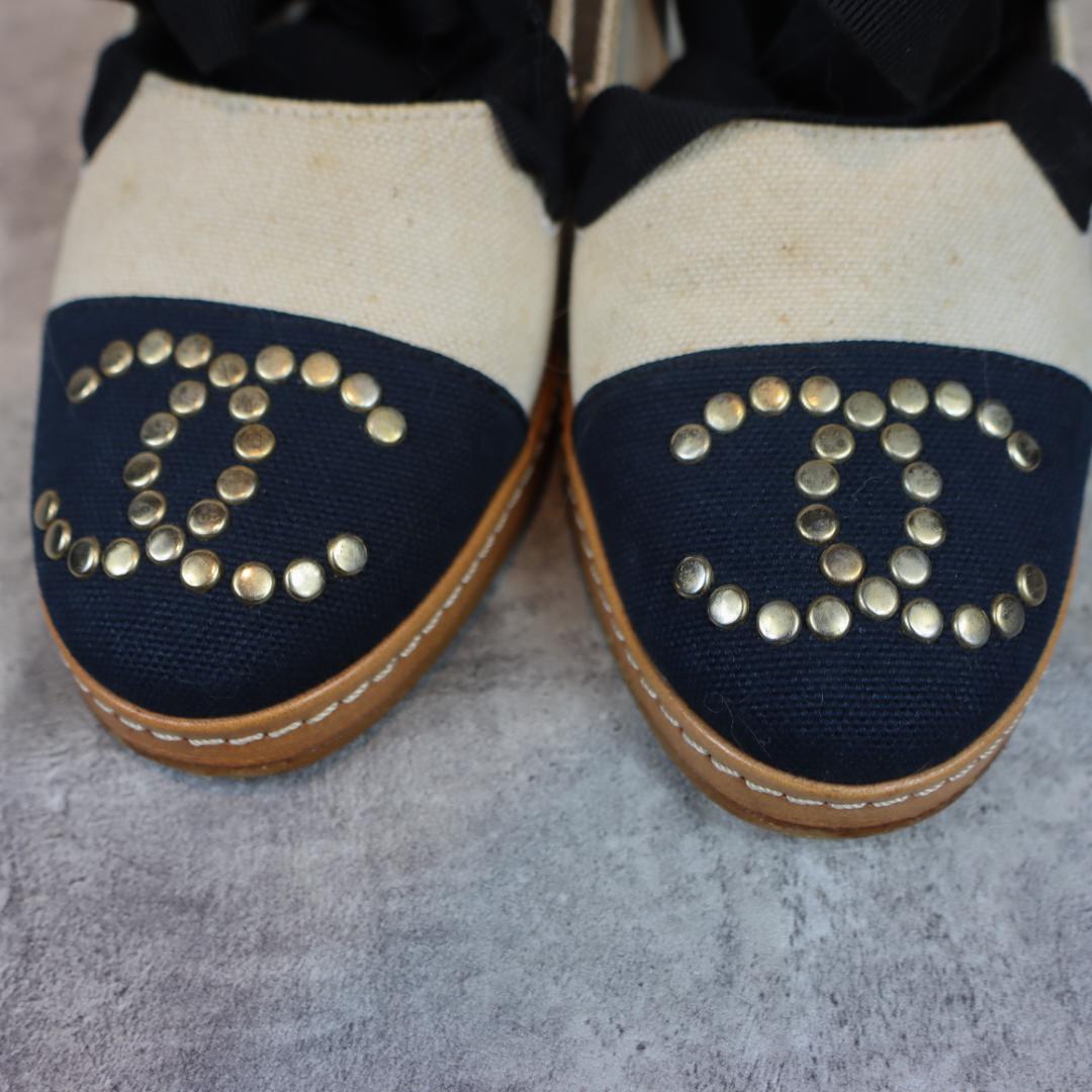 CHANEL シャネル ウェッジソール パンプス ココマーク スタッズ 箱付き