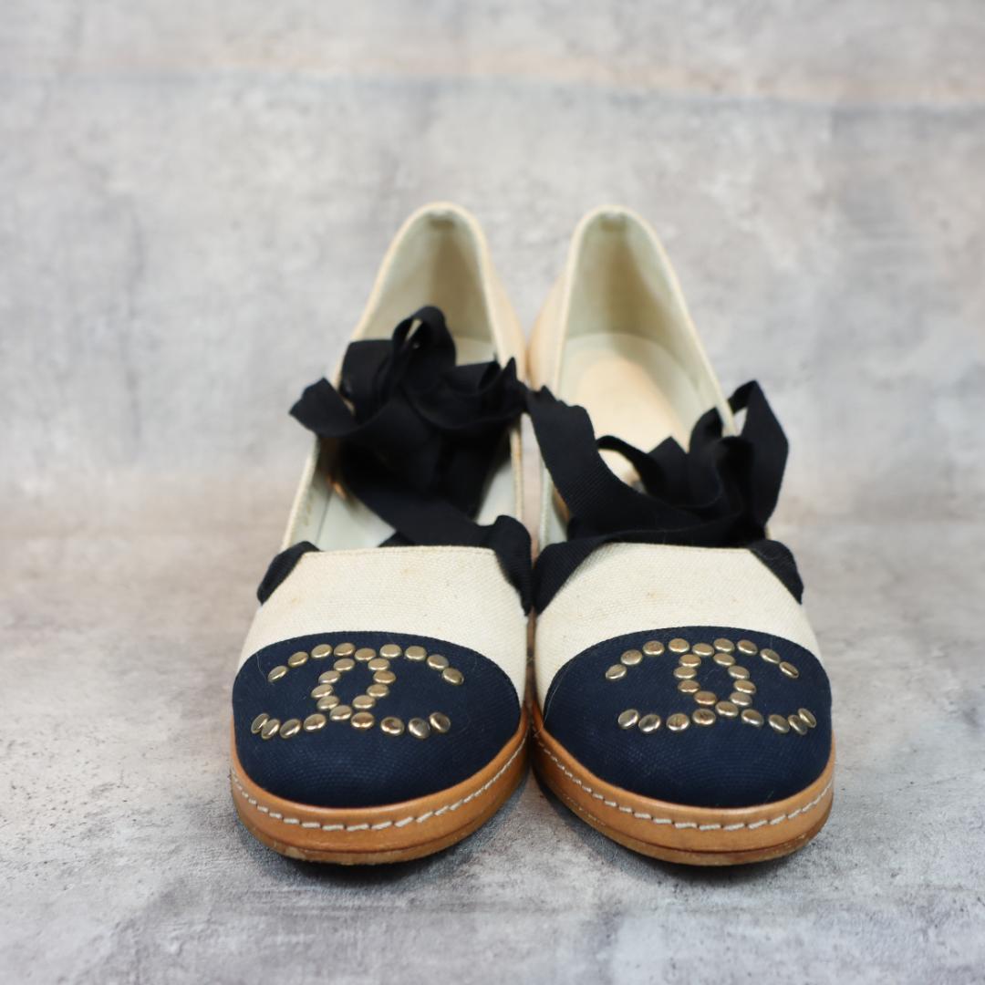 CHANEL シャネル ウェッジソール パンプス ココマーク スタッズ 箱付き