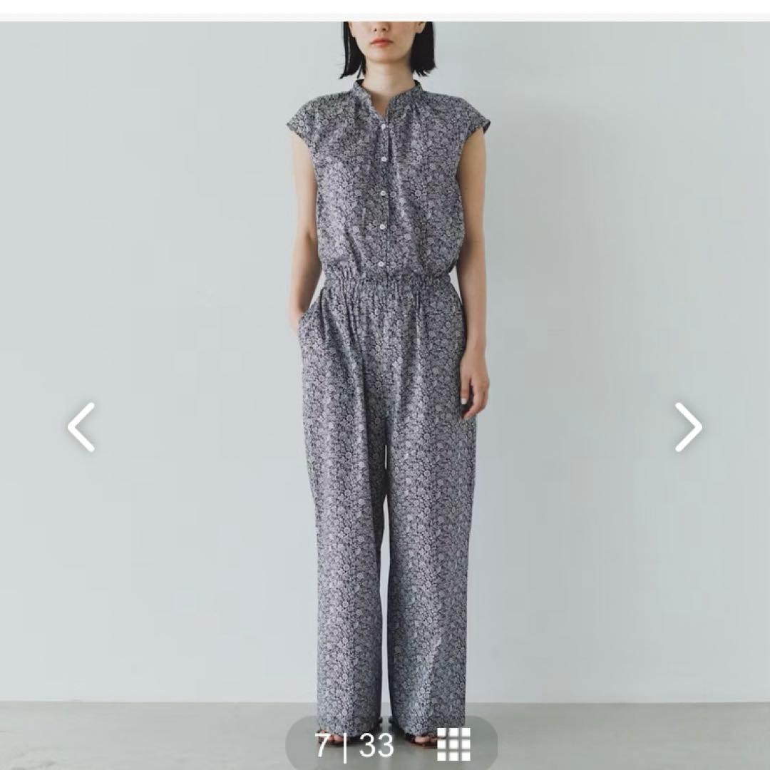 リバティプリントのオールインワン（Mサイズ）ブラック×ホワイト