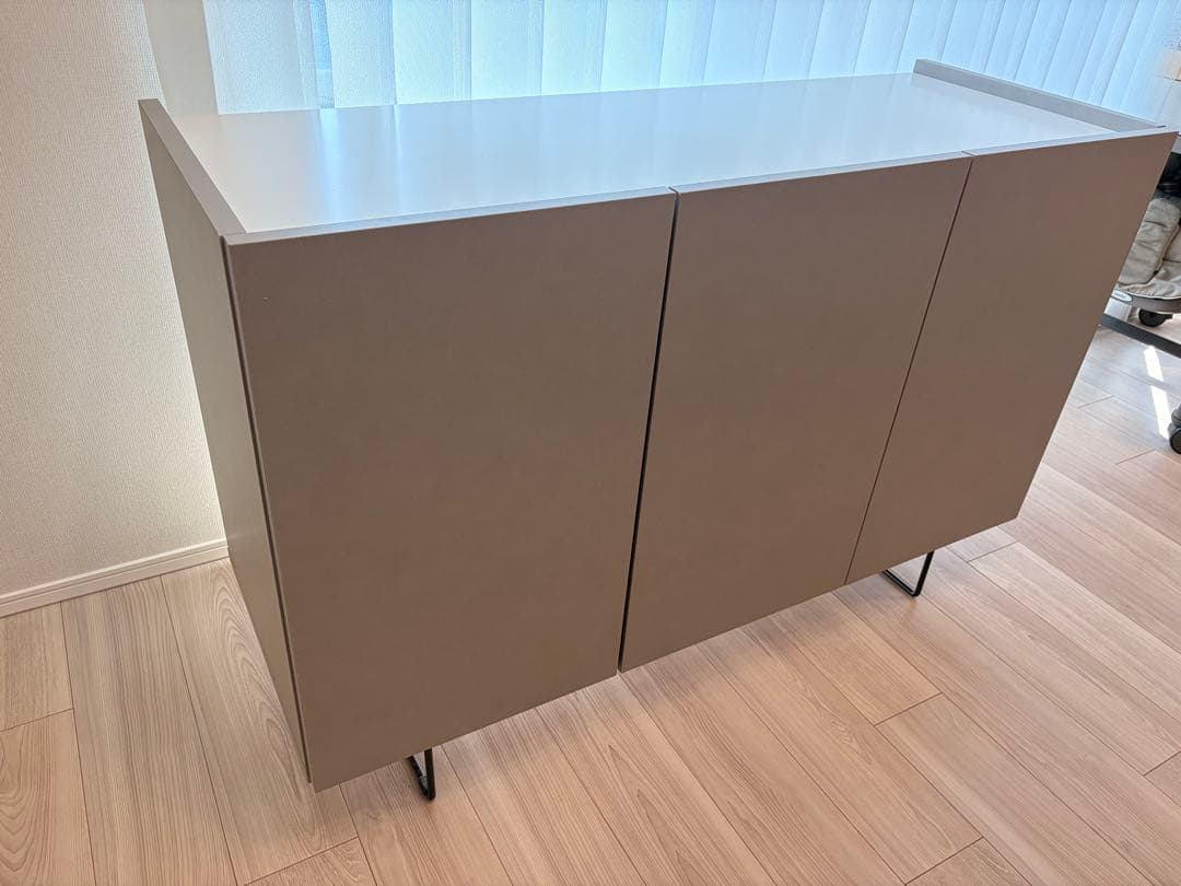 【LOWYA】グレーキャビネット サイドボード 幅120cm 日本製