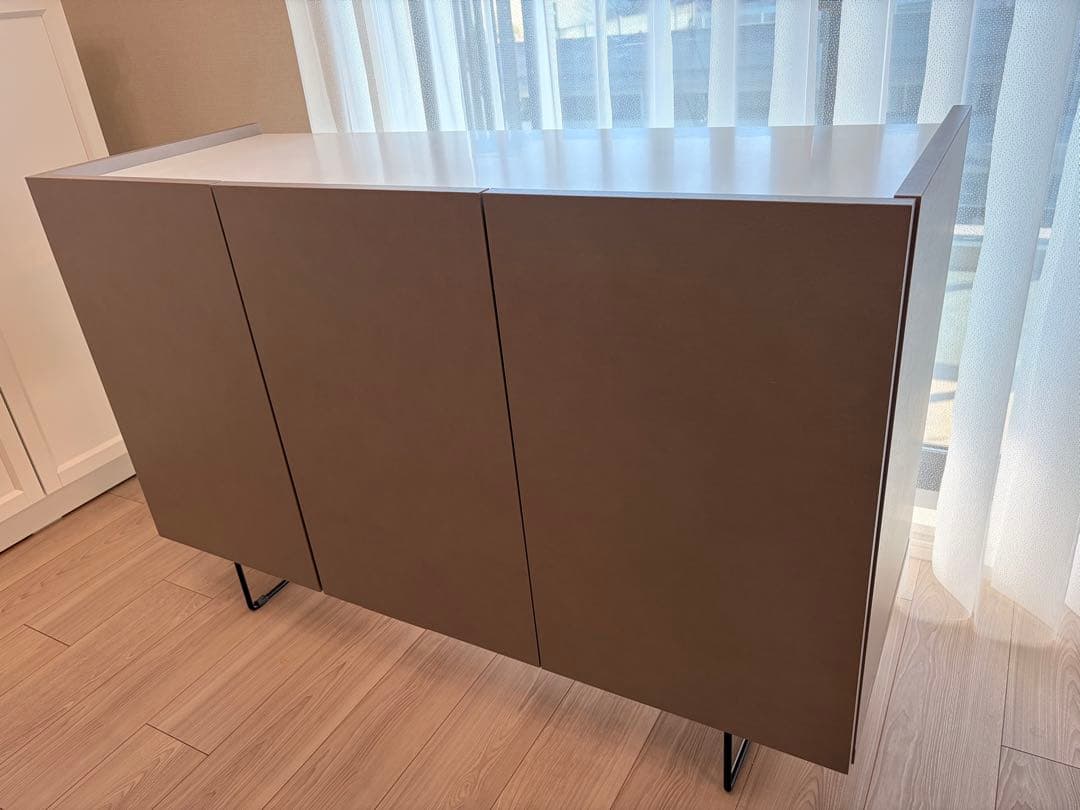 【LOWYA】グレーキャビネット サイドボード 幅120cm 日本製