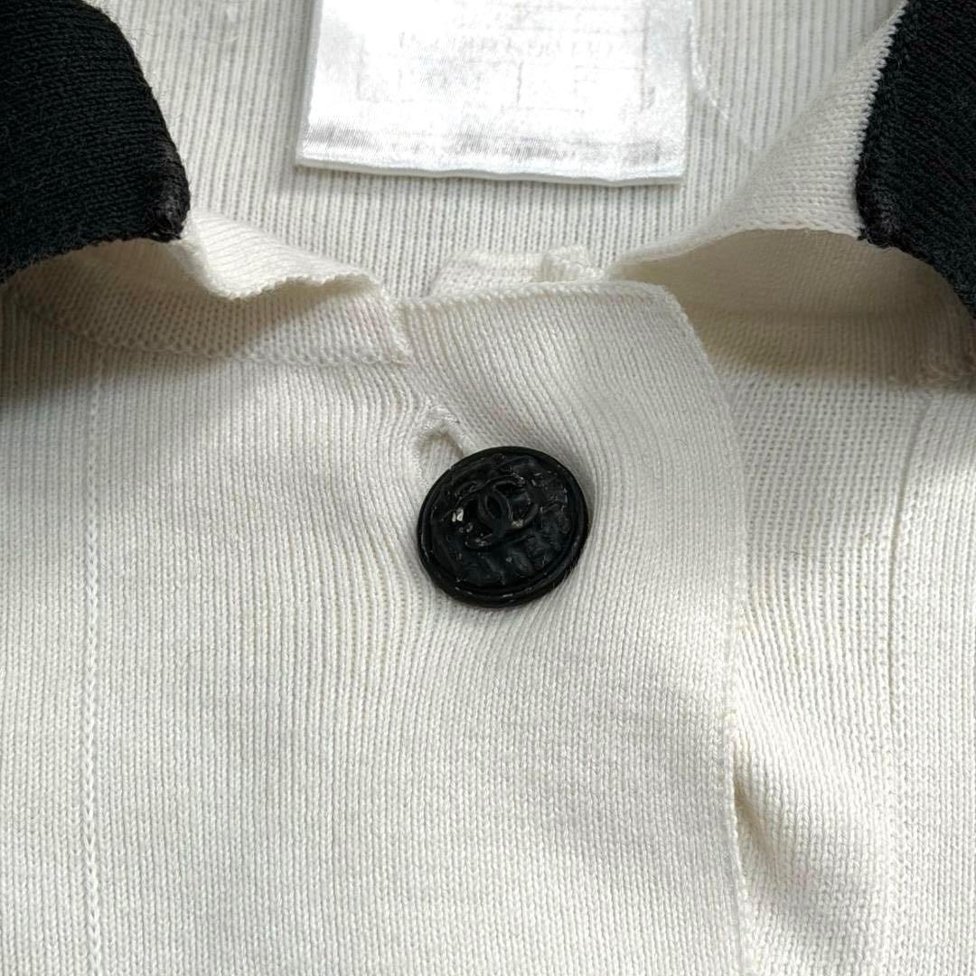 17121✨CHANEL ロゴ スパンコール ポロシャツ 42 ホワイト