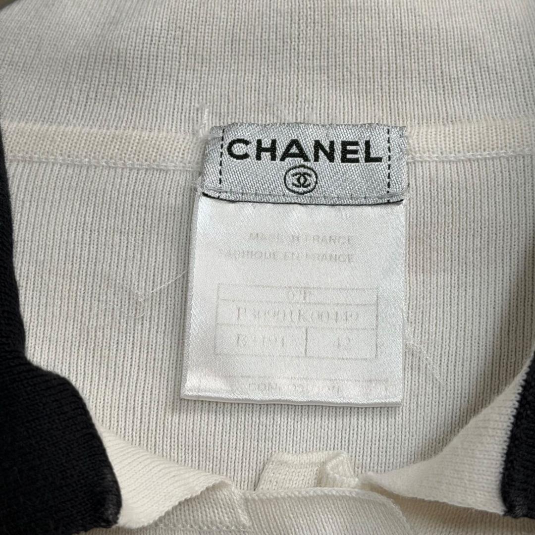 17121✨CHANEL ロゴ スパンコール ポロシャツ 42 ホワイト