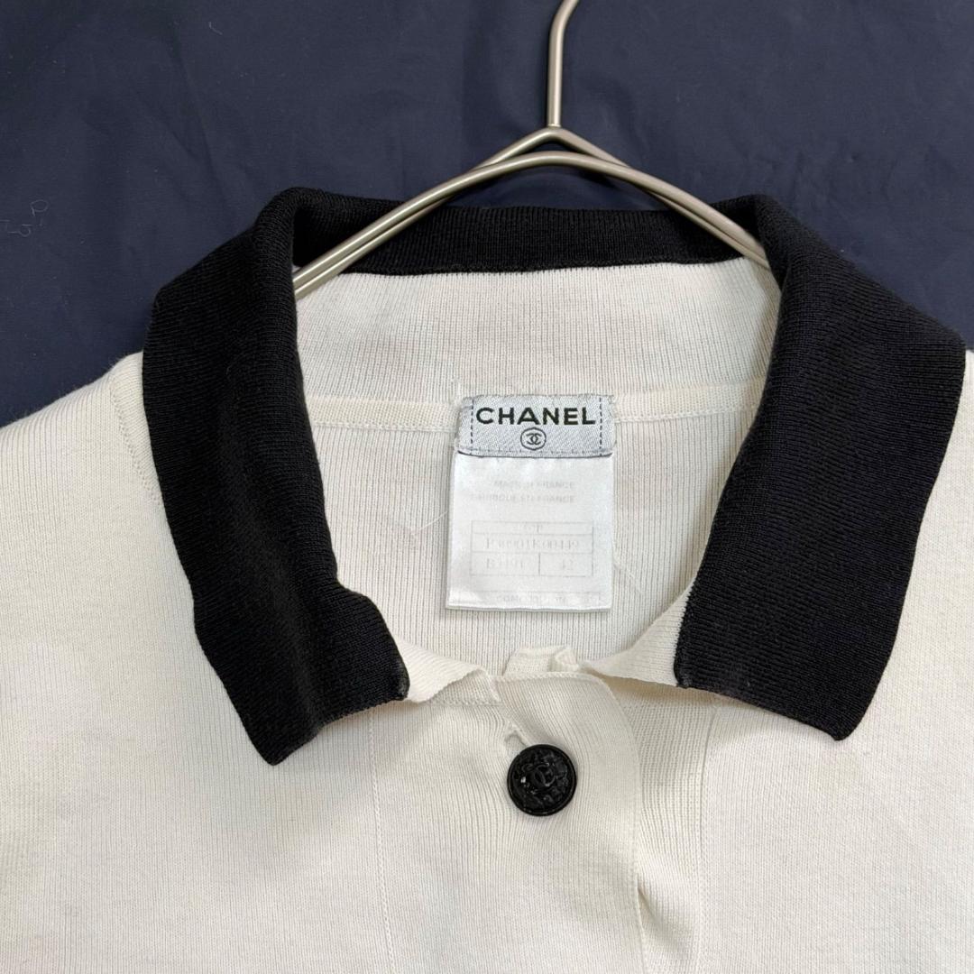 17121✨CHANEL ロゴ スパンコール ポロシャツ 42 ホワイト
