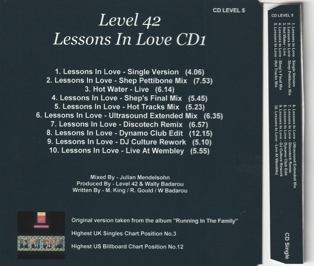 Level 42　Lessons In Love MIXES　リミックス集 CD