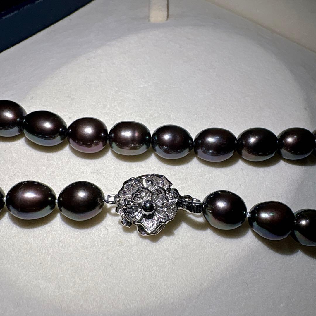 綺麗✨黒真珠 本真珠 ネックレス 約42cm 約9.0mm前後 SV