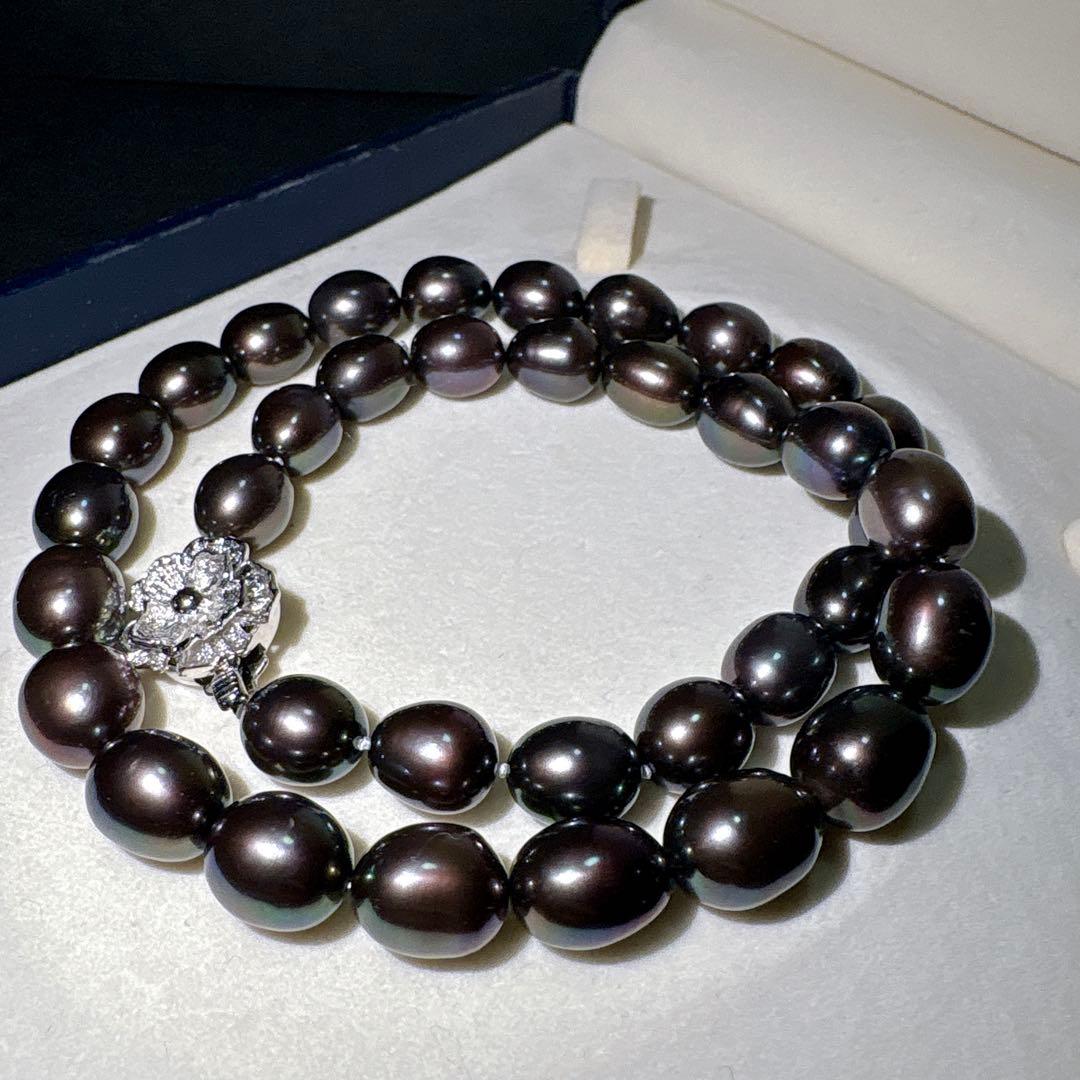 綺麗✨黒真珠 本真珠 ネックレス 約42cm 約9.0mm前後 SV