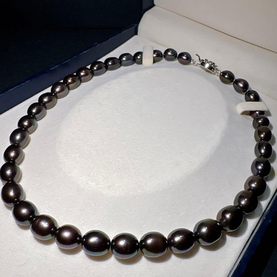 綺麗✨黒真珠 本真珠 ネックレス 約42cm 約9.0mm前後 SV