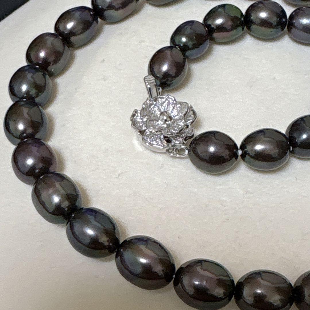 綺麗✨黒真珠 本真珠 ネックレス 約42cm 約9.0mm前後 SV