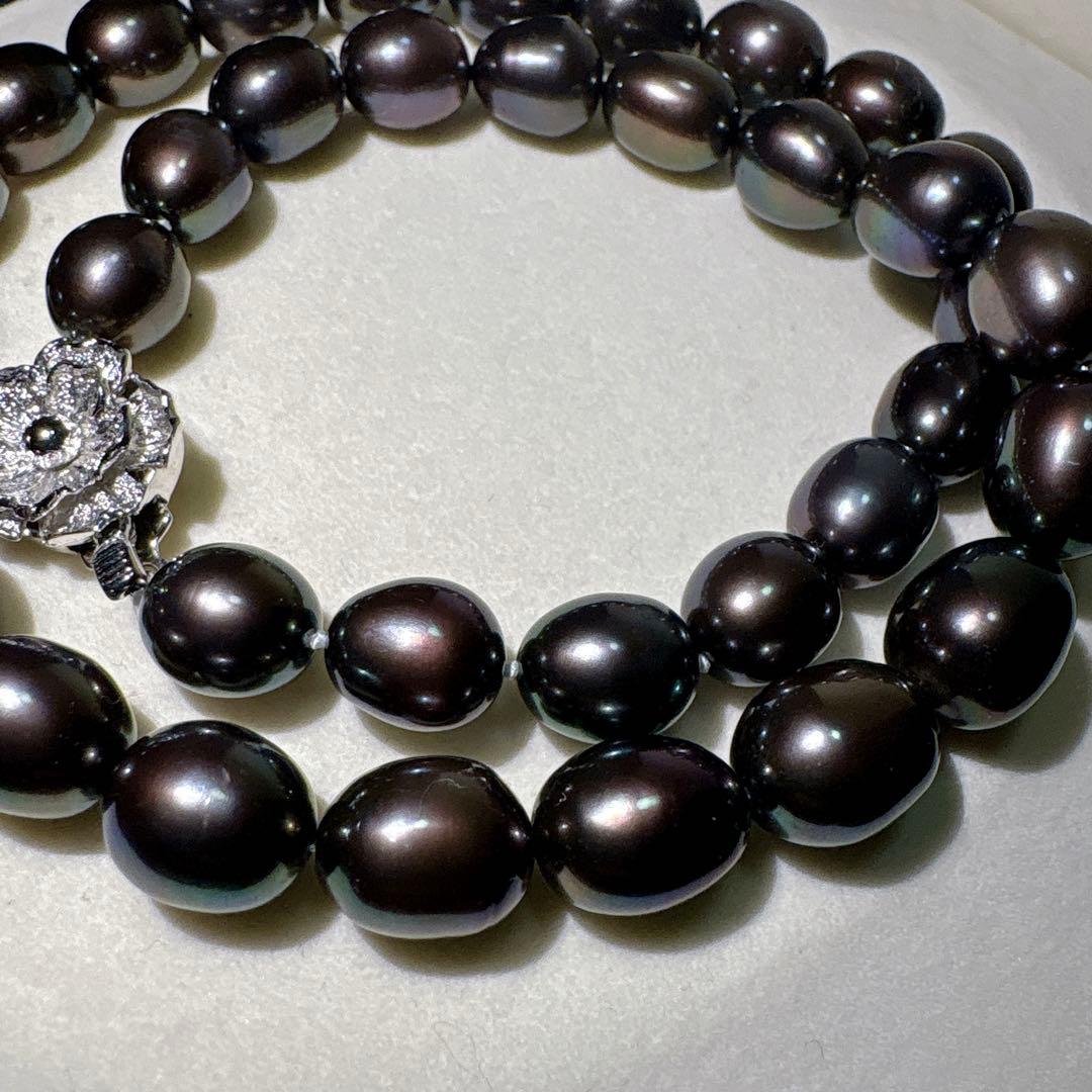 綺麗✨黒真珠 本真珠 ネックレス 約42cm 約9.0mm前後 SV
