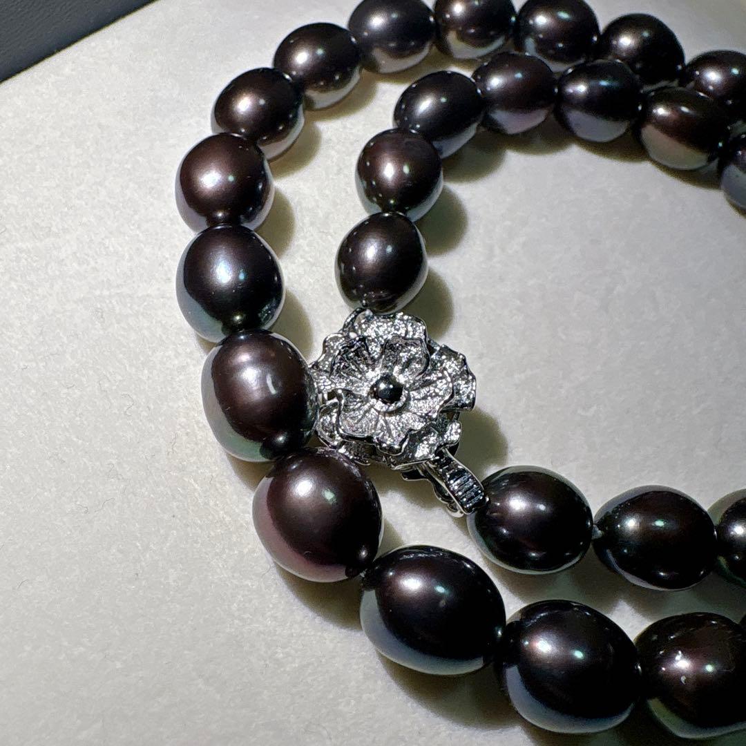 綺麗✨黒真珠 本真珠 ネックレス 約42cm 約9.0mm前後 SV