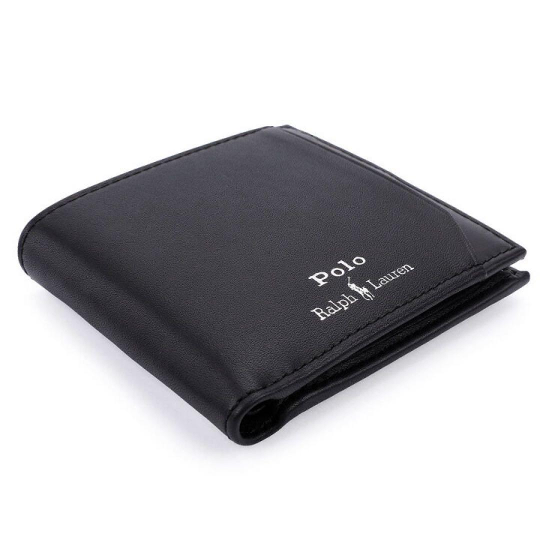 新品Polo Ralph Laurenポロラルフローレン二つ折り財布　黒レザー