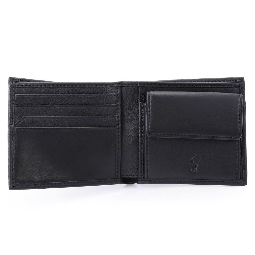 新品Polo Ralph Laurenポロラルフローレン二つ折り財布　黒レザー