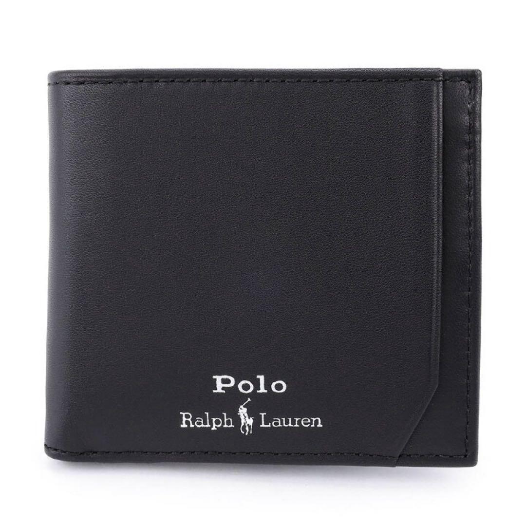 新品Polo Ralph Laurenポロラルフローレン二つ折り財布　黒レザー