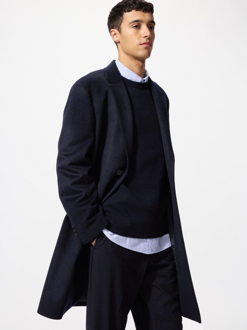 【未使用級】UNIQLO ウールカシミヤチェスターコート Lサイズ BLACK