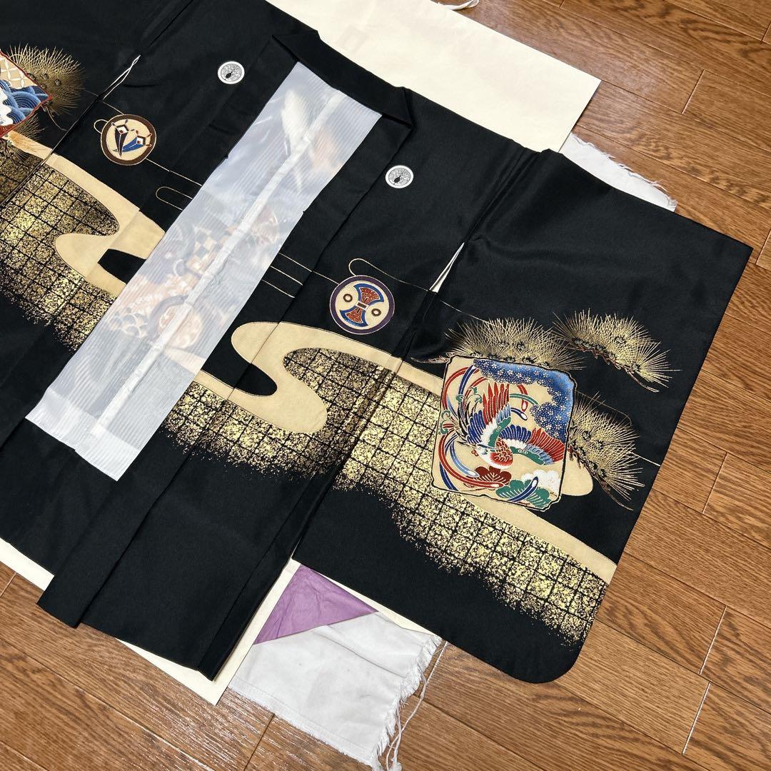 七五三 5歳 男の子 着物・袴セット 黒 かっこいい 富士山 兜 袴 七五三