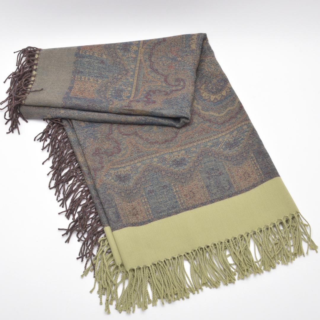 未使◇ディオール ペイズリー柄 大判ストール 130×128 カーキ系 箱付き