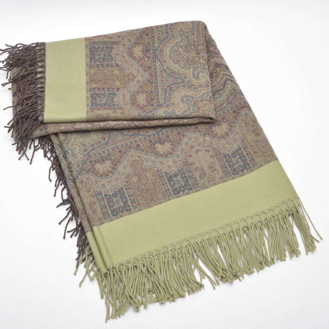 未使◇ディオール ペイズリー柄 大判ストール 130×128 カーキ系 箱付き