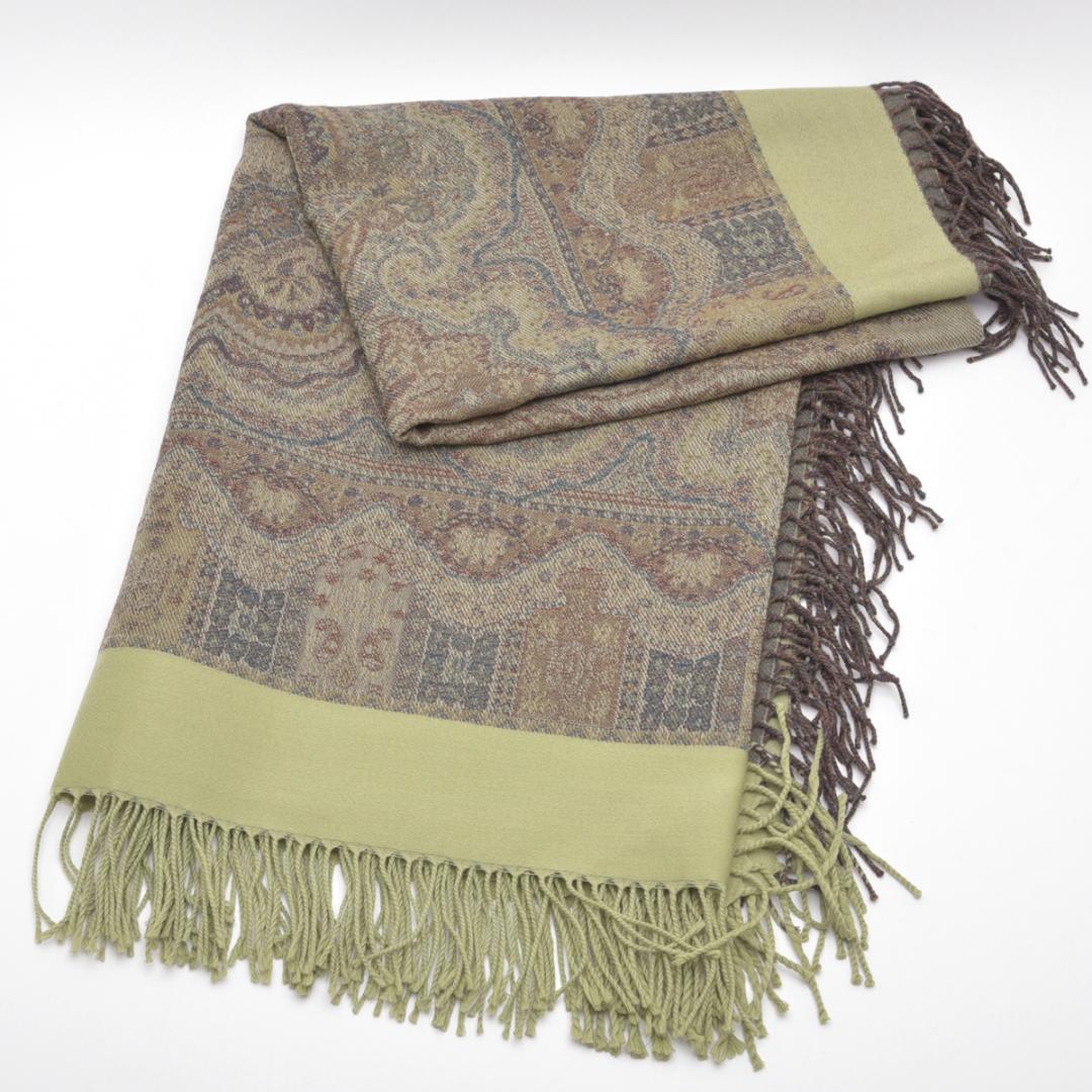 未使◇ディオール ペイズリー柄 大判ストール 130×128 カーキ系 箱付き