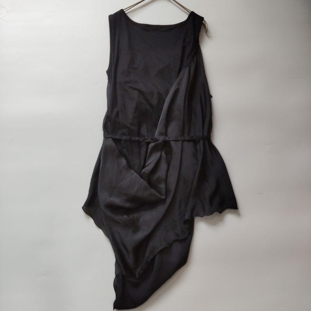 美品 リミフゥ 変形 ノースリーブ カットソー チュニック ベルト付 サテン調