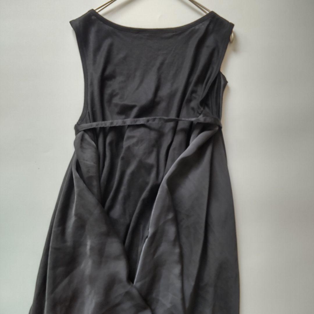 美品 リミフゥ 変形 ノースリーブ カットソー チュニック ベルト付 サテン調