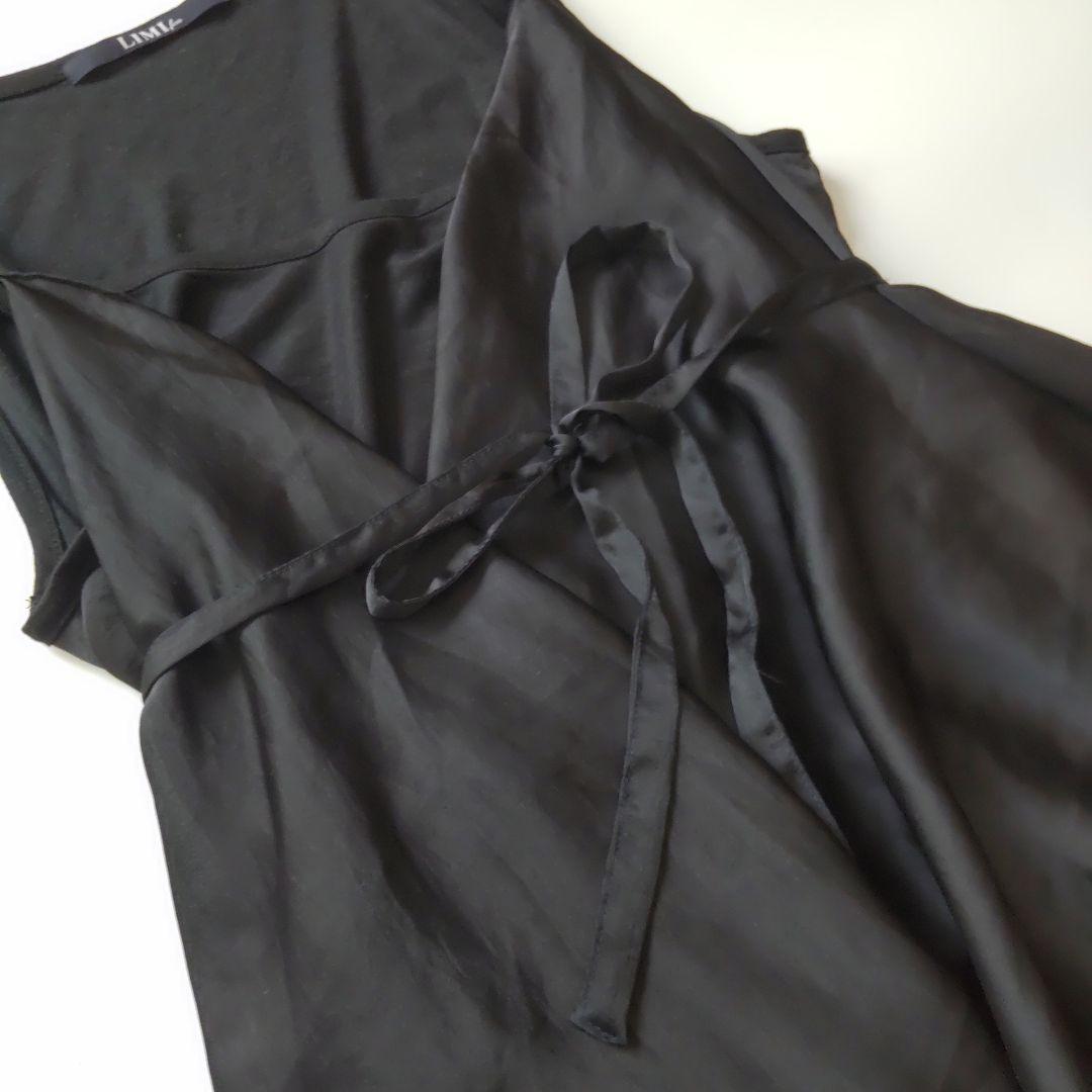美品 リミフゥ 変形 ノースリーブ カットソー チュニック ベルト付 サテン調