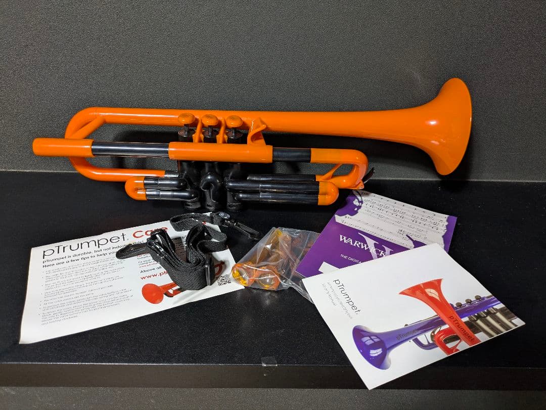 pTrumpet オレンジ トランペット本体、ソフトケース、マウスピース2本つき