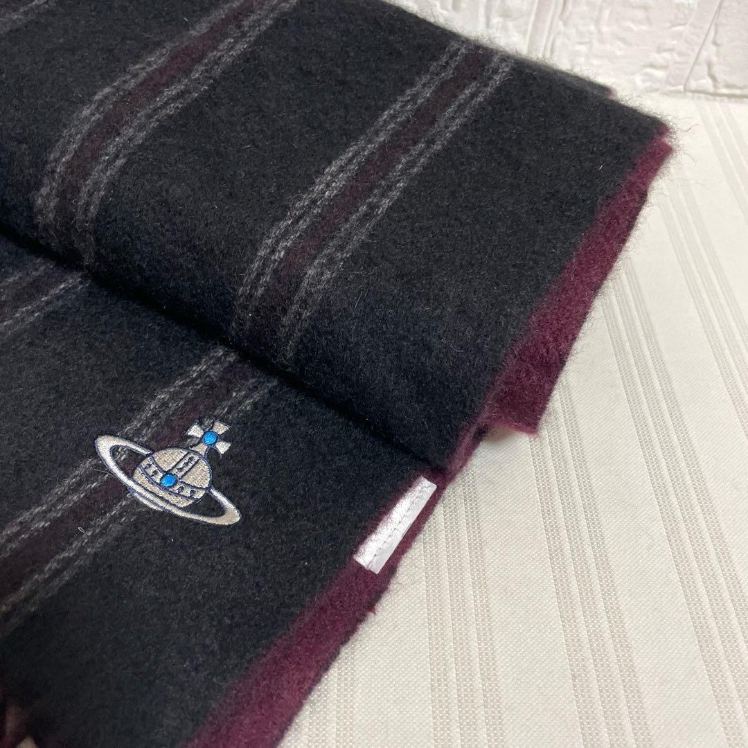 Vivienne Westwood カシミヤ100% マフラー オーブ刺繍 黒系