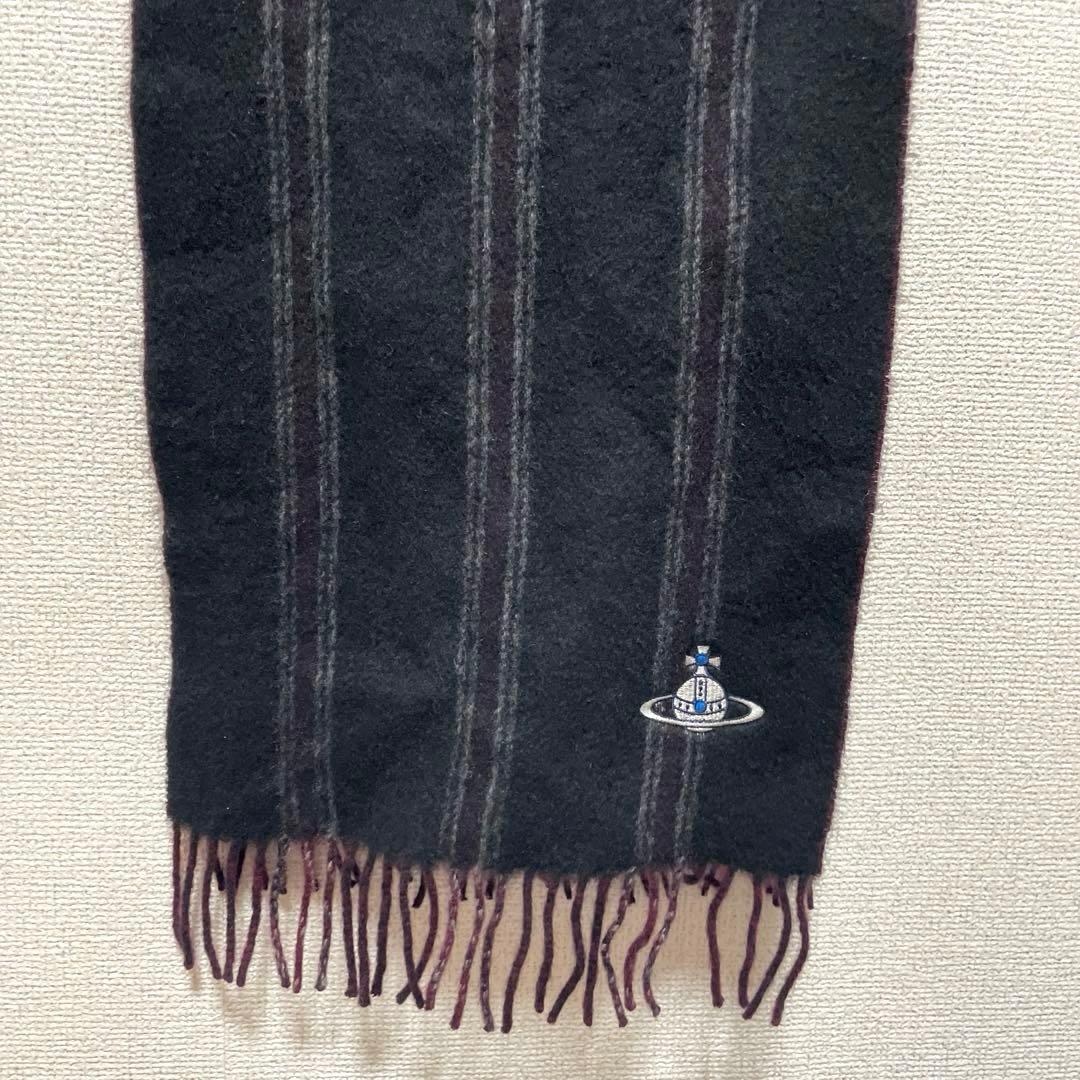 Vivienne Westwood カシミヤ100% マフラー オーブ刺繍 黒系