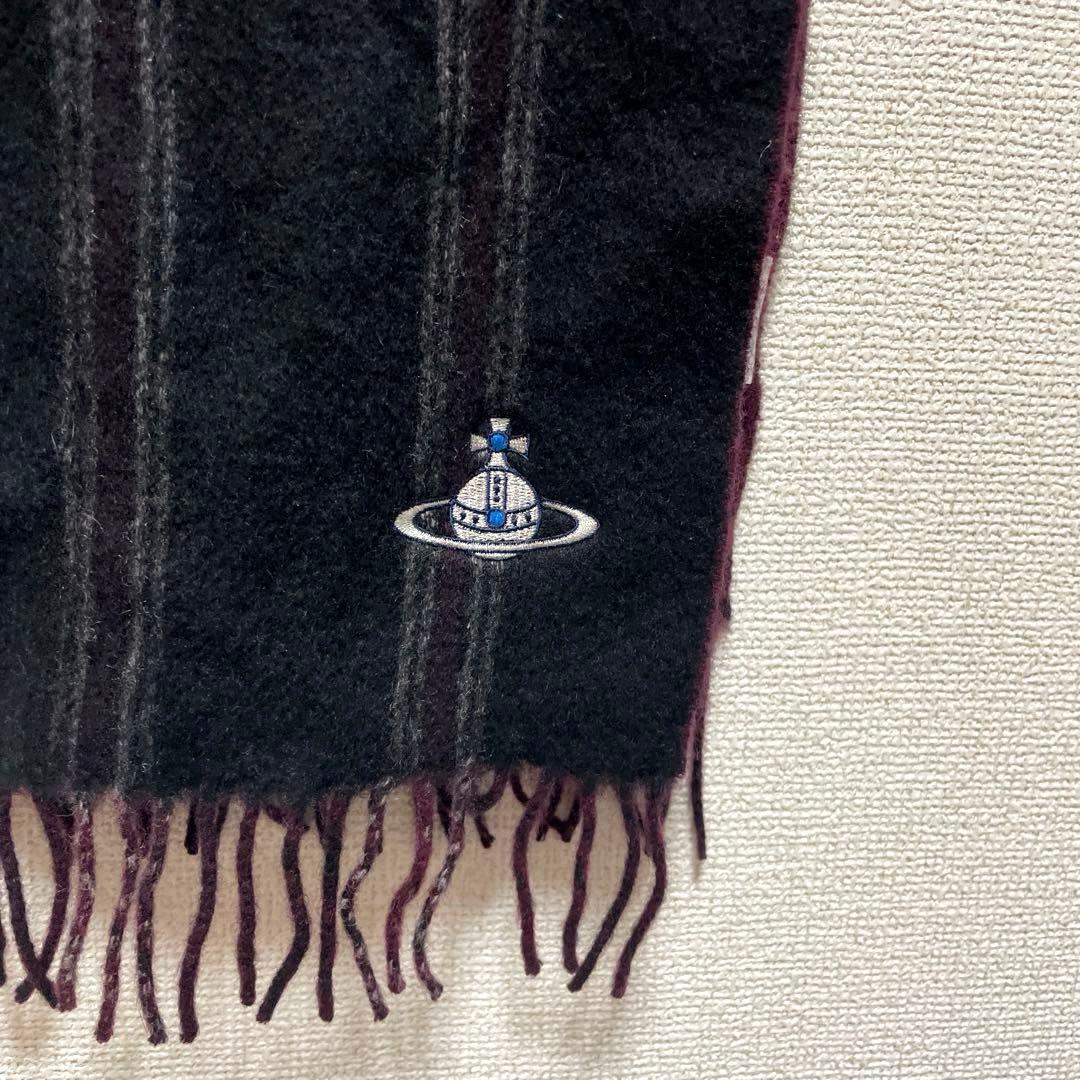 Vivienne Westwood カシミヤ100% マフラー オーブ刺繍 黒系