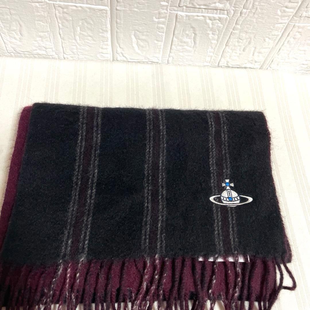 Vivienne Westwood カシミヤ100% マフラー オーブ刺繍 黒系