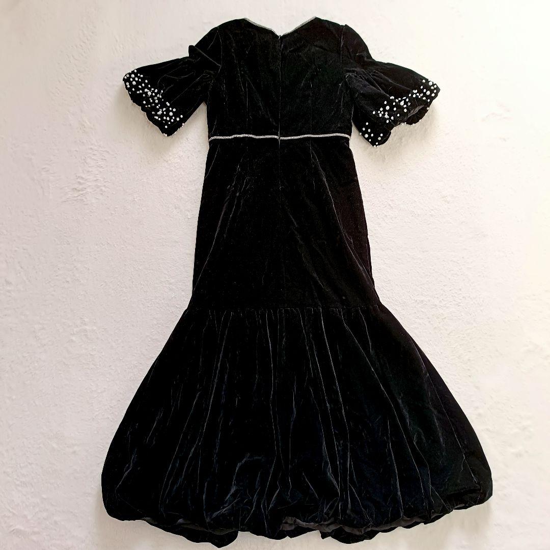 Leja ベロアドレス　ギャザーワンピース　パールストーンリボン