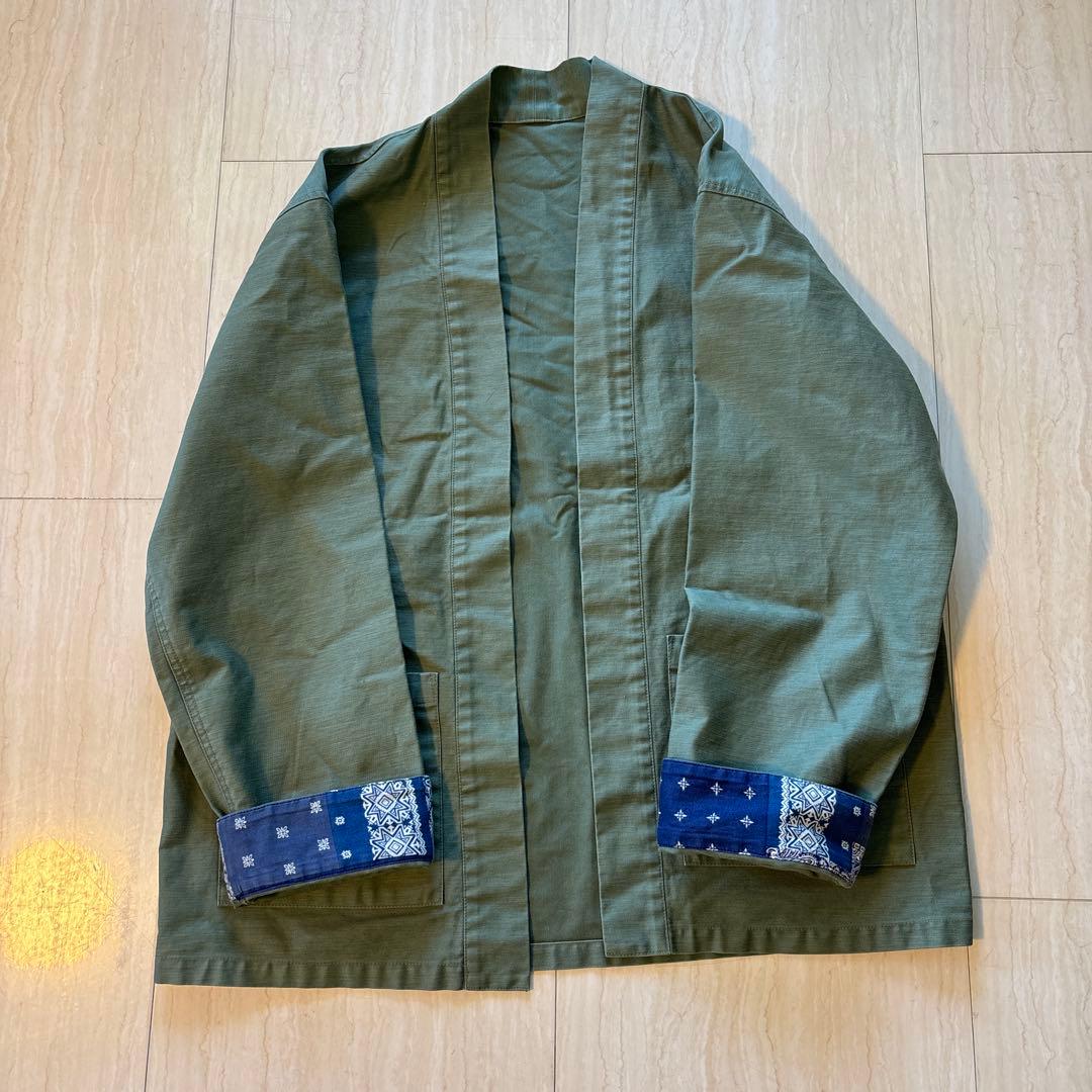 SOPHNET. SHIRT CARDIGAN カーキ ノーカラーJK