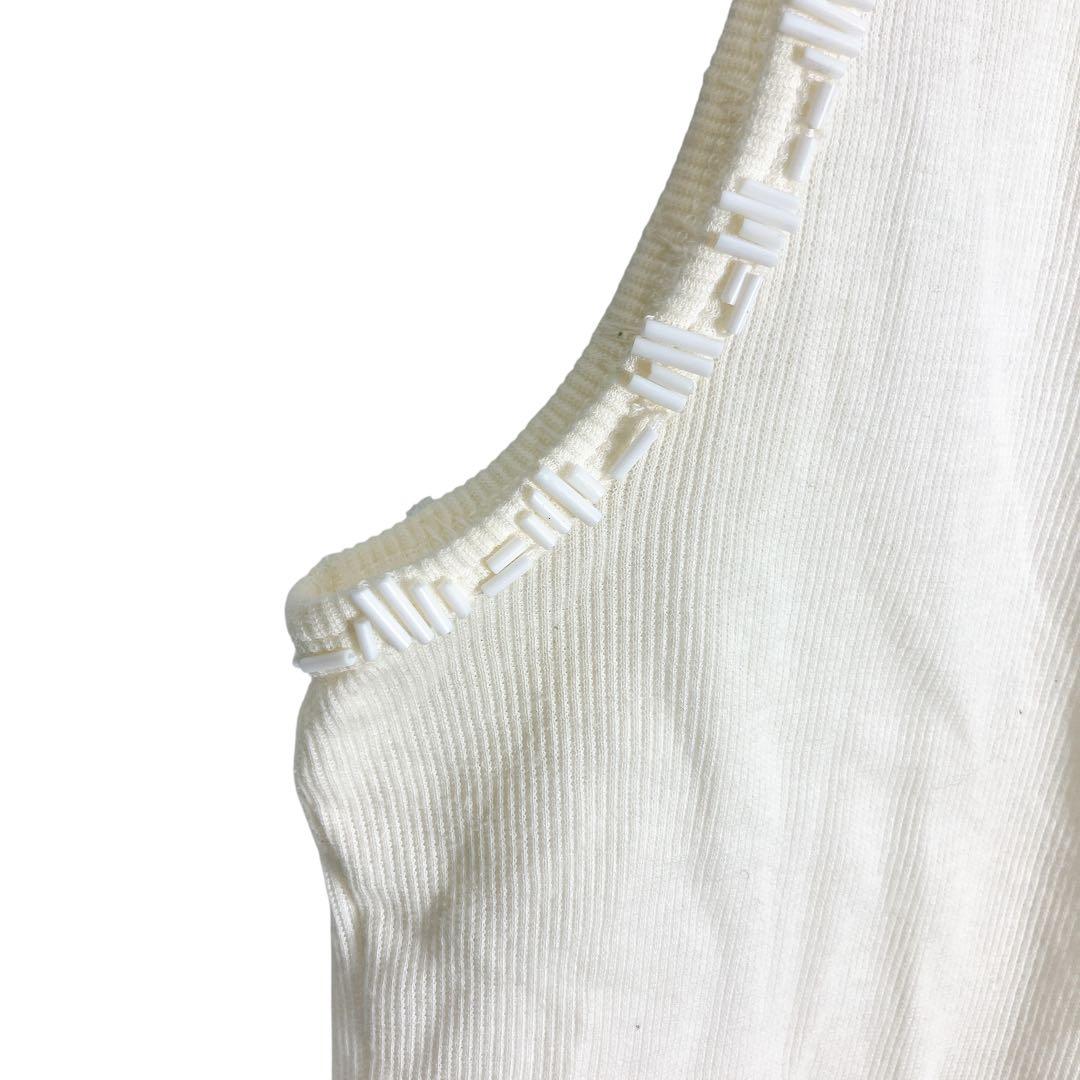 マカ116 美品 ルイヴィトン タンクトップ トップス ビーズ ロゴ ホワイト