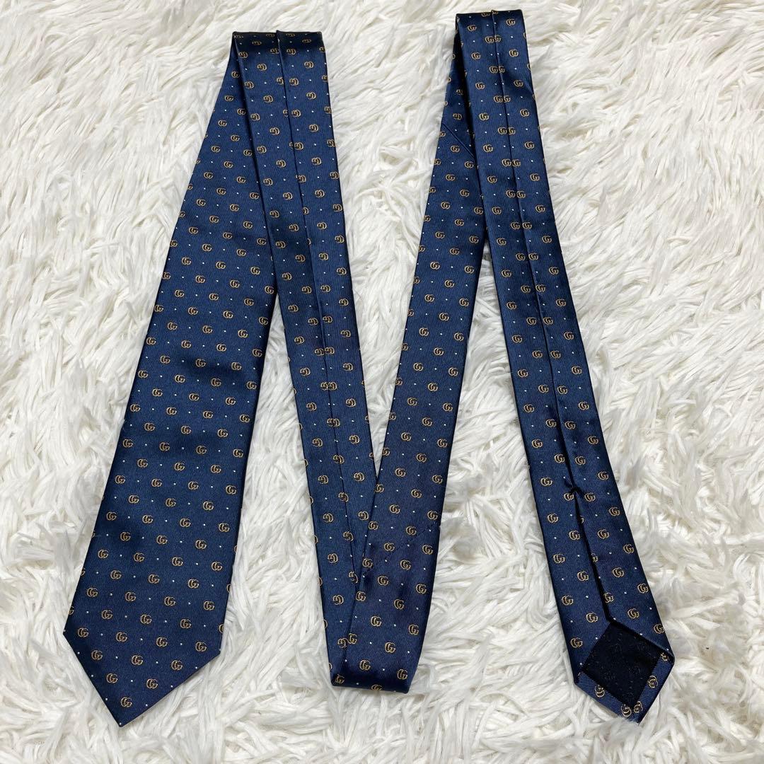新品✨️ GUCCI ネクタイ GG マーモント ネイビー 高級シルク 現行