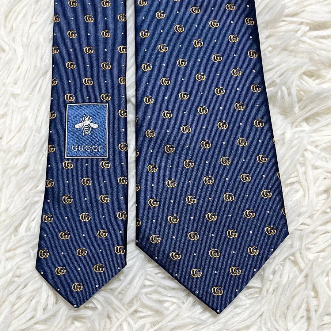 新品✨️ GUCCI ネクタイ GG マーモント ネイビー 高級シルク 現行
