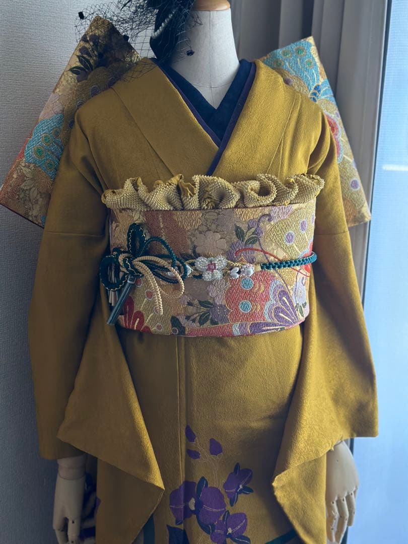 振袖 イエロー 花柄　フルセット