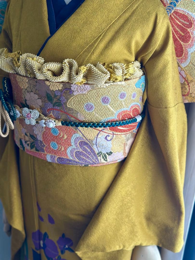 振袖 イエロー 花柄　フルセット