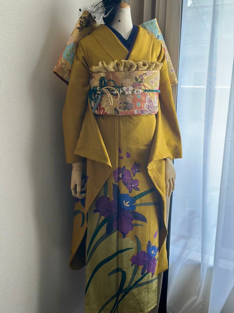 振袖 イエロー 花柄　フルセット