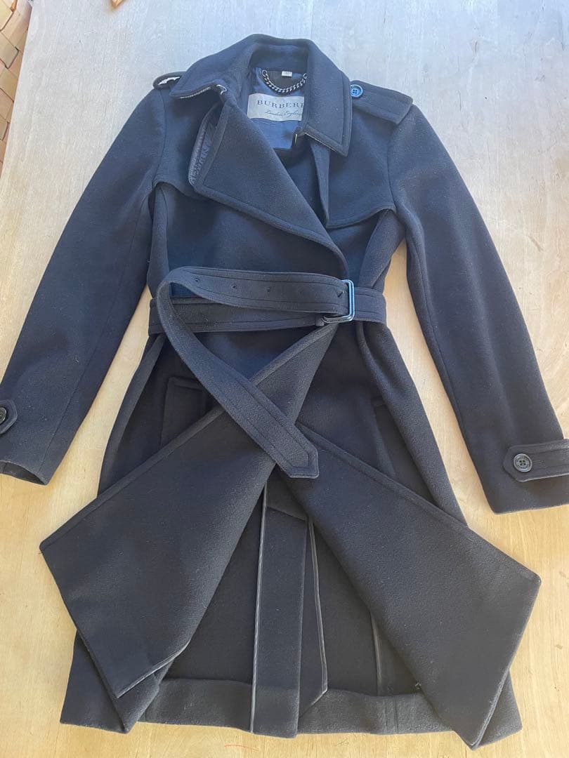 バーバリー　トレンチコート ウエストベルト　カシミヤ混　ブラック